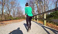 Huge ass mature wife slut's leggings rip wide open for public flashing prank