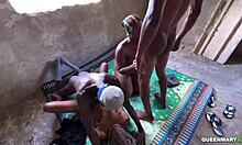 hey check this skinny blonde bent over monster cock, who cums first?