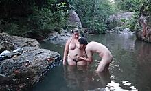 follando en el rio feels so risky and wet with my madrastra's tight pussy exploding
