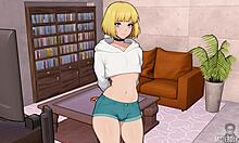 Cute petite shaved femboy ladyboy teases small wet cock close-up in bunkered roleplay