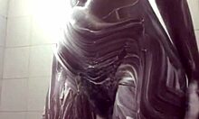 she's soaping up her tight wet pussy in the shower then fingers it hard homemade