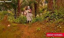 Forest fuck hits ebony bbw hard as herbalist bends for stranger cock