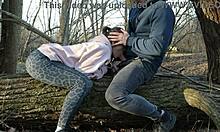 Redhead Bitch Slut Sucks Dick Deep in Forest While Hubby Hunts Nearby!