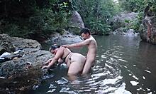 follando en el rio feels so risky and wet with my madrastra's tight pussy exploding