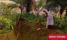 Forest fuck hits ebony bbw hard as herbalist bends for stranger cock