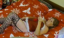 Croatian Granny Claus Shoves Giant White Dildo for Fat Orgasm