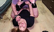 her huge tits bounce in doggy then missionary, cum blasts chest face hair on sneaker milf