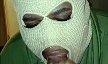 masked girl gagging choking on sloppy interracial bbc deepthroat with cum spit swallow