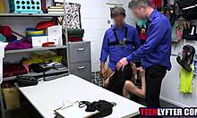 SKINNY BRUNETTE TEEN Bribes Mall Cops with PUSSY?!