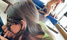 Skinny girls go crazy in public threesome then sloppy backstage deepthroat blowjobs?