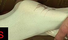 yo this super slutty brunette fucks hard and takes cum all over her pretty feet!