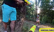pretty czech babe's huge natural tits bounce in wild outdoor pussy chase