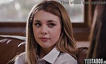 Big Boobs Cheerleader Seduces Petite Hairy Classmate for Licking