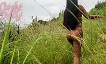 tanned petite ebony latina with tight shaved pussy takes anal creampie in abandoned house