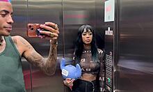 Petite 18yo brunette tattooed wife bends over doggystyle in condo public spot