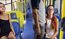 college girl gets stranger fucked on public bus skirt up 😈 outdoor humiliation flashing