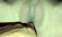 damn this horny teacher spreads shaved pussy for hard cock pounding and creampie