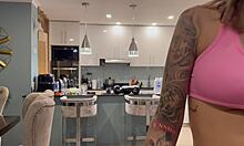 hey latina nympho next door can't resist bareback riding big white cock behind scenes