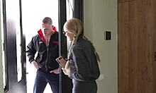 A hot classmate pounds neighbor student's wet pussy hard while she studies for exams