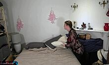 stepson fucks blonde stepmom creampie while sharing bed safely