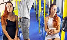 college girl gets stranger fucked on public bus skirt up 😈 outdoor humiliation flashing