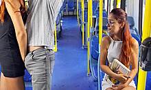 college girl gets stranger fucked on public bus skirt up 😈 outdoor humiliation flashing