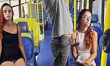 college girl gets stranger fucked on public bus skirt up 😈 outdoor humiliation flashing