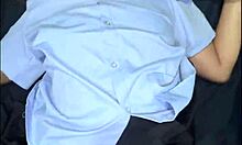 stranger pounds asian schoolgirl uniform tight pussy close-up then blasts facial cumshot