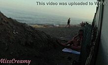 stepdaughter jerked my flashed cock to cumshot on public beach