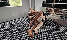 naughty wife waits for hubby to leave then calls lover for bed banging