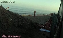 stepdaughter jerked my flashed cock to cumshot on public beach
