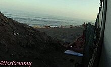 stepdaughter jerked my flashed cock to cumshot on public beach