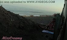 stepdaughter jerked my flashed cock to cumshot on public beach