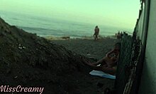 stepdaughter jerked my flashed cock to cumshot on public beach