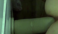 Russian Brunette Stuffs HAIRY ANUS with Big Dildo in Heels Stockings Gaping Poses