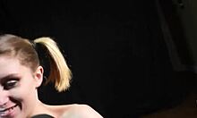 Petite blonde pixie rims then deepthroats before xmas pussy pounding