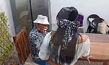 the old man spots the young 18+ student in her miniskirt and starts pounding her tight pussy relentlessly