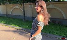 She flashes upskirt ass plug in fishnet pantyhose publicly then pees