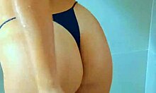 Stunning Brazilian In Black Thong Masturbates Wet Pussy In Steamy Shower