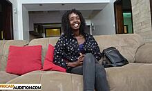 casting dark skin ebony model starts innocent then turns into full blowjob sex