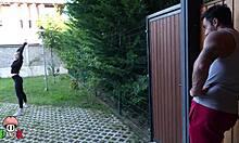 Whoa, passionate stepsis Polly Yangs yoga session caught turns into risky garden fuck fest!