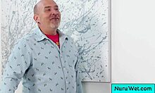 sexy blonde lilly bell pours nuru gel naked rubbing natural tits on codey steele 😍💦