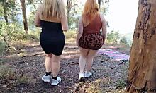 watch my wife and sister-in-law strip panties off in public trail flashing big pussies