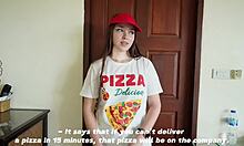 Fucked pizza delivery girl hard in cowgirl then missionary creampie on couch