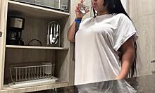 Whoa Juicy Big Natural Tits Masturbating in Hotel Kitchen!