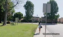 Wow! Broke bigtit teen sucks stranger cock outdoors for cash!