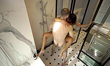 She and I get steamy in the shower with wet pussy doggystyle rimjob and passionate pounding