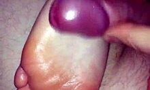 Girlfriend strokes cock with soft feet until cumshot explosion
