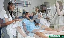 Three Stunning Doctors Deepthroat Fuck Petite Blonde Teen Patient Hardcore