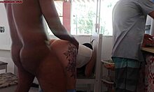 Morning Coffee Turns Wild as Friend Fucks Cuckold's Wife While He Washes Dishes